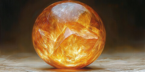 Glowing Orange Crystal Sphere with Internal Cracks and Light,up by Nha Vu