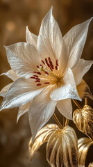 Stunning White Lily with Golden Leaves and a Golden Background,up by Nha Vu
