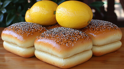 Sweet Lemon Buns Topped with White and Black Sesame Seeds,up by Nha Vu