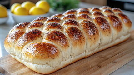 Freshly Baked Braided Loaf of Challah Bread with Poppy Seeds,up by Nha Vu