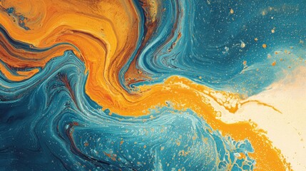 Abstract Swirling Orange and Teal Fluid Texture