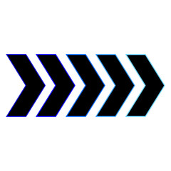 Abstract glowing chevron arrow pattern with a futuristic digital effect isolated on transparent background