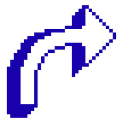 Fototapeta premium A retro pixel art illustration of a blue arrow pointing upwards and to the right isolated on transparent background