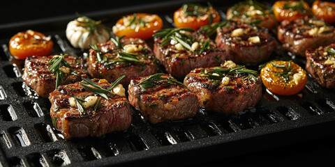 Perfectly Grilled Steak Medallions and Cherry Tomatoes,up by Nha Vu