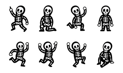 Dancing Skeleton Icon Set. Halloween Cartoon Vector Characters