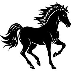 Obraz premium Black Silhouette of a Galloping Horse with Flowing Mane and Tail on White Background animal