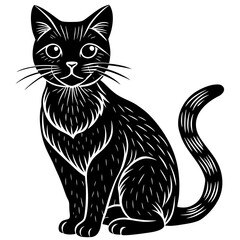 Obraz premium Black Cat Silhouette with White Detail Sitting on White Background feline animal