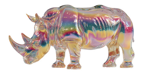 Fototapeta premium Colorful Rhinoceros Sculpture Isolated on Transparent Background