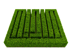 Green grass maze with a clean, aerial view.