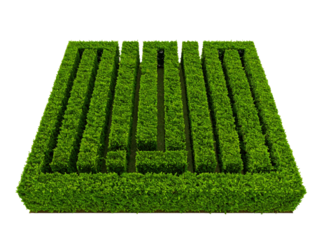 Green grass maze with a clean, aerial view.