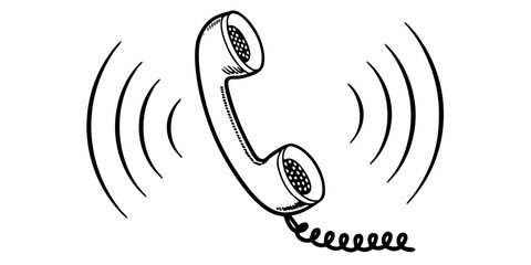 Illustration of a ringing telephone handset with a coiled cord and sound wave graphics around it