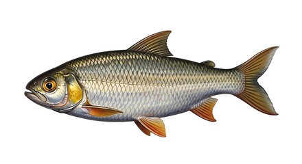 Fototapeta premium Side View of a Fish, Isolated on White Background.