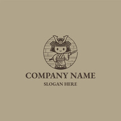Obraz premium Samurai logo vector icon illustration