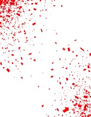 Red confetti falling, white background, studio