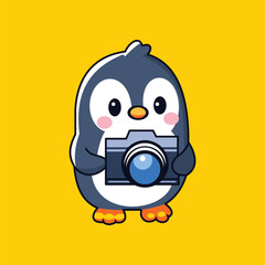 Vector Cartoon Penguin Carrying a Camera
