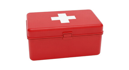 Fototapeta premium A Bright Red First Aid Kit Box with a White Cross Symbol on Top Ready for Emergencies and Medical Supplies