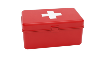 A Bright Red First Aid Kit Box with a White Cross Symbol on Top Ready for Emergencies and Medical Supplies