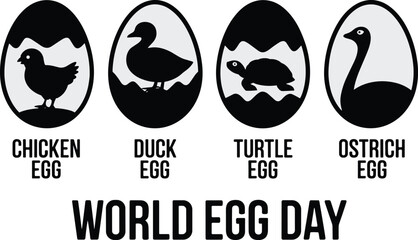 World Egg Day Assorted Animal Eggs and name vector Illustration 