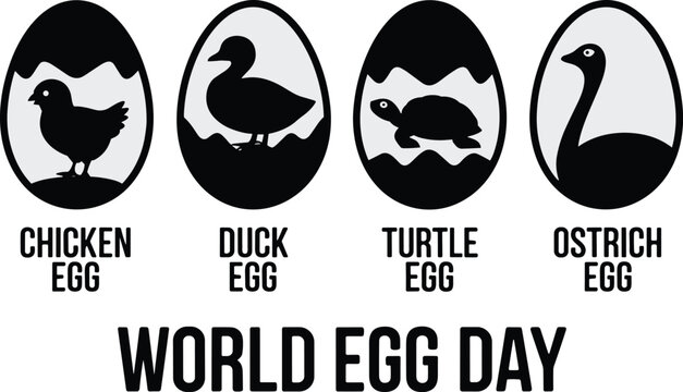World Egg Day Assorted Animal Eggs and name vector Illustration