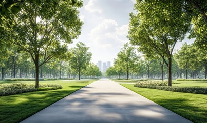 Green urban planning sketch showing an empty city park with trees and a serene peaceful atmosphere This image emphasizes the importance of green spaces in urban environments, Generative AI