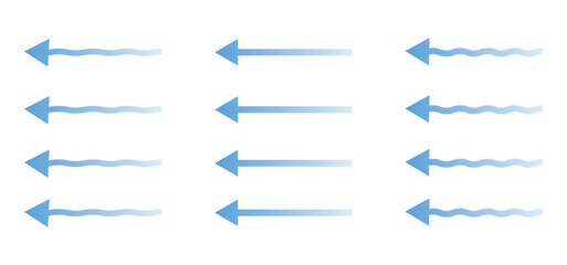 Set of blue arrows showing cold air conditioner direction. Isolated on transparent background element. eps 10.