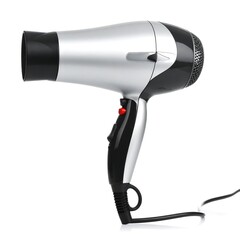 Silver Hair Dryer Studio Shot, White Background