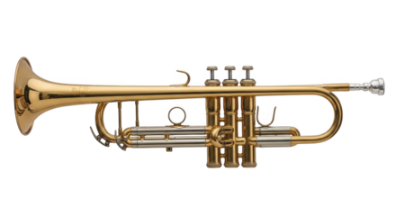 Acoustic Brass Instrument with Three Valves and Shiny Metal Finish Isolated on Black Background for Music Performance and Practice