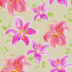 seamless pattern with flowers. lilly flowers. hand drawn illustration. 