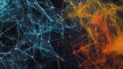 Abstract Interconnected Webs in Blue, Orange, and Yellow Hues