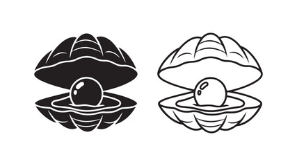 Oyster shell with pearl outline style