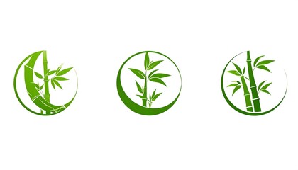 Obraz premium Three stylized green bamboo designs in circles