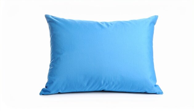 Blue pillow on white background.