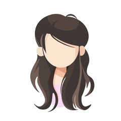 Woman with Flowing Black Hair Flat Design. Minimalist Female Character with Dark Hair