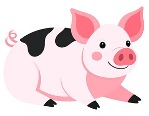 Fototapeta premium Pink piglet illustration, white background