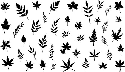 Seamless Black Leaf Pattern on White Background