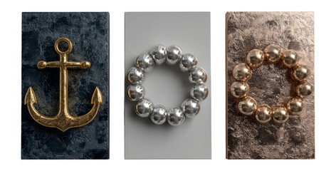 Isolated Decorative Anchors and Circular Designs on Transparent Background