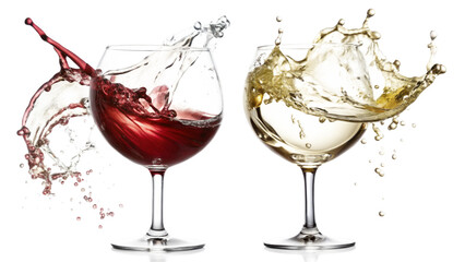 red and white  wine splash in a glass