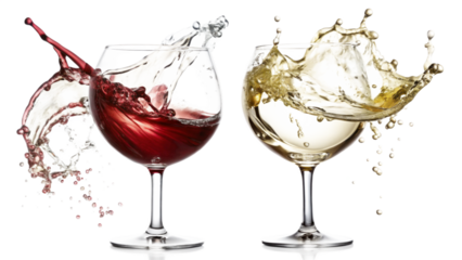 red and white  wine splash in a glass
