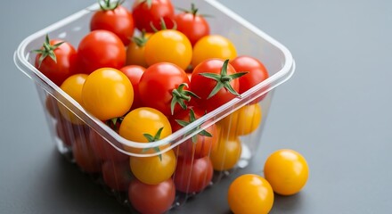 Colorful cherry tomatoes in a plastic container