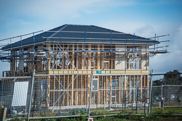 Landscape view of a residential building under construction, Manor Lakes, Victoria, Australia