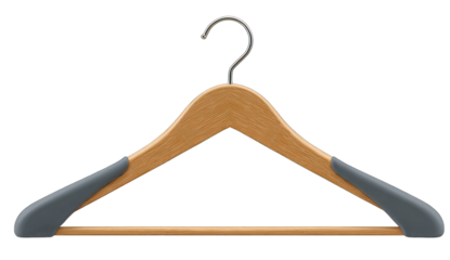 Wooden clothing hanger with dark gray tips