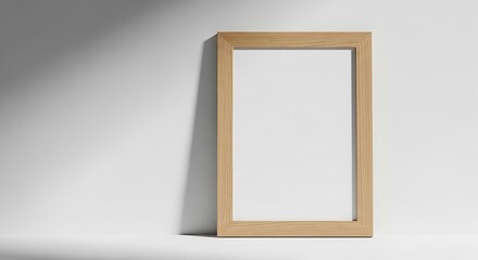 Beige Wooden Picture Frame on White Background.