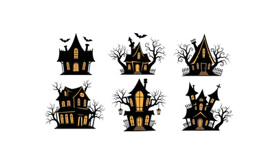 Spooky haunted houses silhouette collection isolated on white background