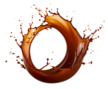 Chocolate splash letter o isolated on transparent background