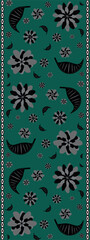 Luxurious carpet runner with emerald green background and black floral ornament. Ideal for elegant packaging, web banners, and textile decoration. Vertical. EPS10. 