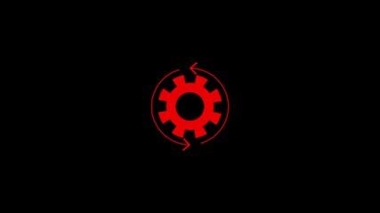 Gears with arrow moving icon white color icon and black background . video animation