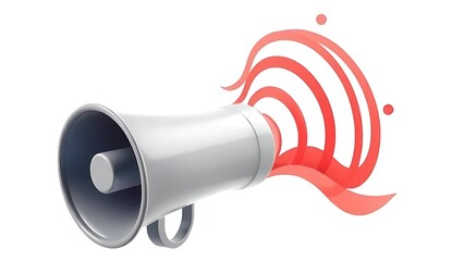 3D rendered megaphone with abstract sound waves, symbolizing modern communication.