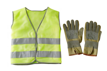 High-visibility safety vest and work gloves for enhanced visibility and protection transparent background
