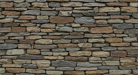 Obraz premium A closeup shows a wall made of irregularly shaped multicolored stone bricks