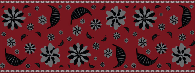 Traditional floral carpet design with rich burgundy background. Great for packaging, website headers, textile prints, and decorative projects. Horizontal. EPS10. 